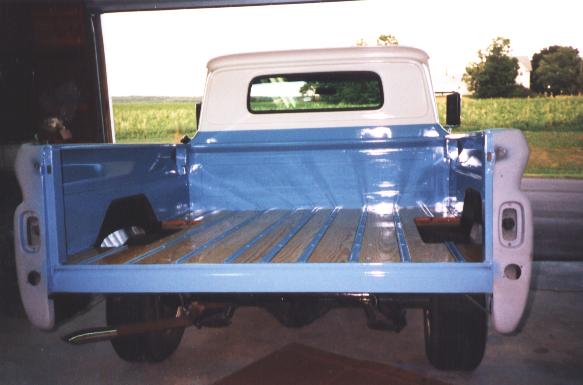 Photo of the finished bed back on the truck